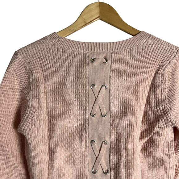 Cabi 3357 Blush Pink Ribbed Knit Lace Up Button Front Cardigan Sweater Size S - Picture 10 of 13